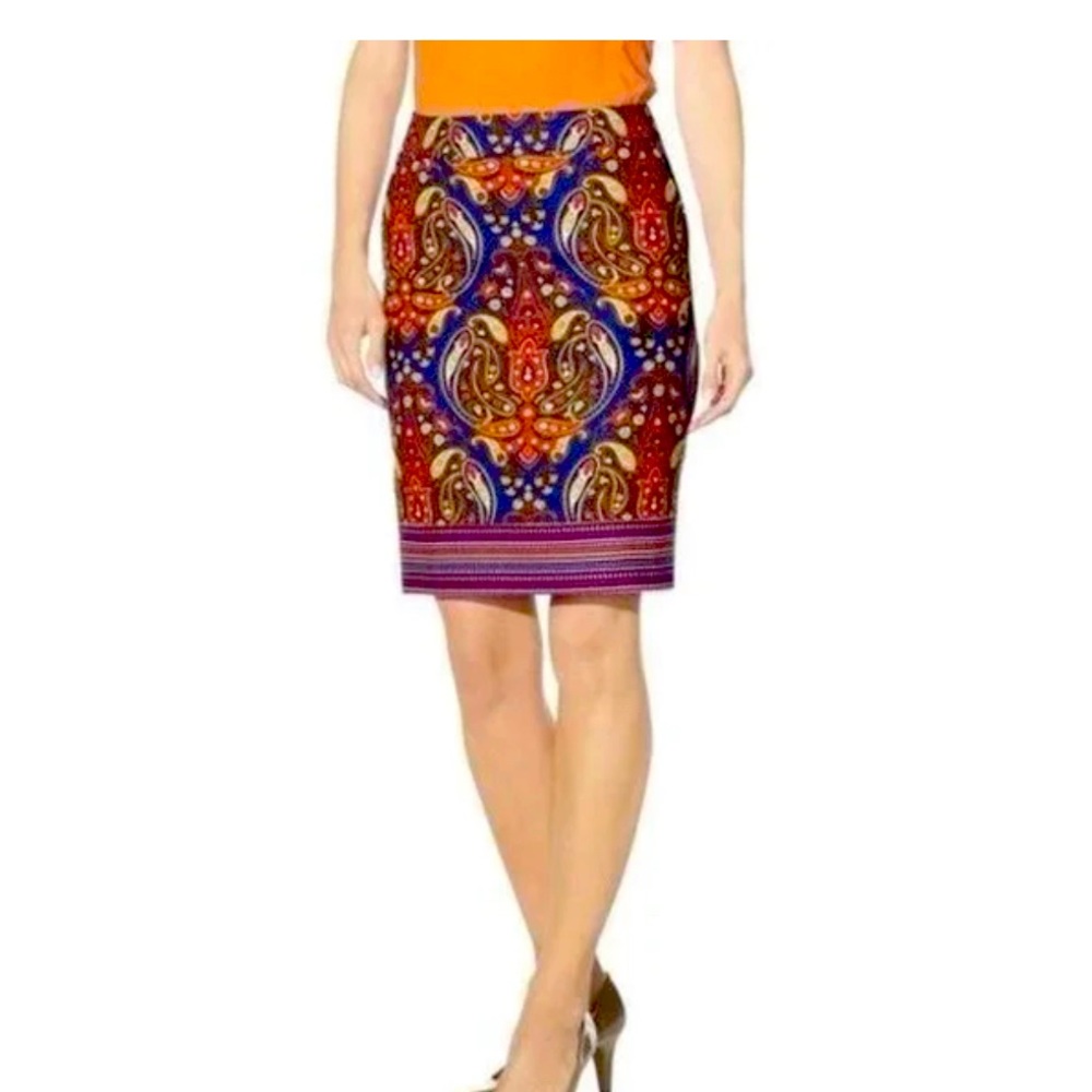 New Merona Stretch Extensible BOHO Pencil Skirt 4 Small Pockets Zip EUC